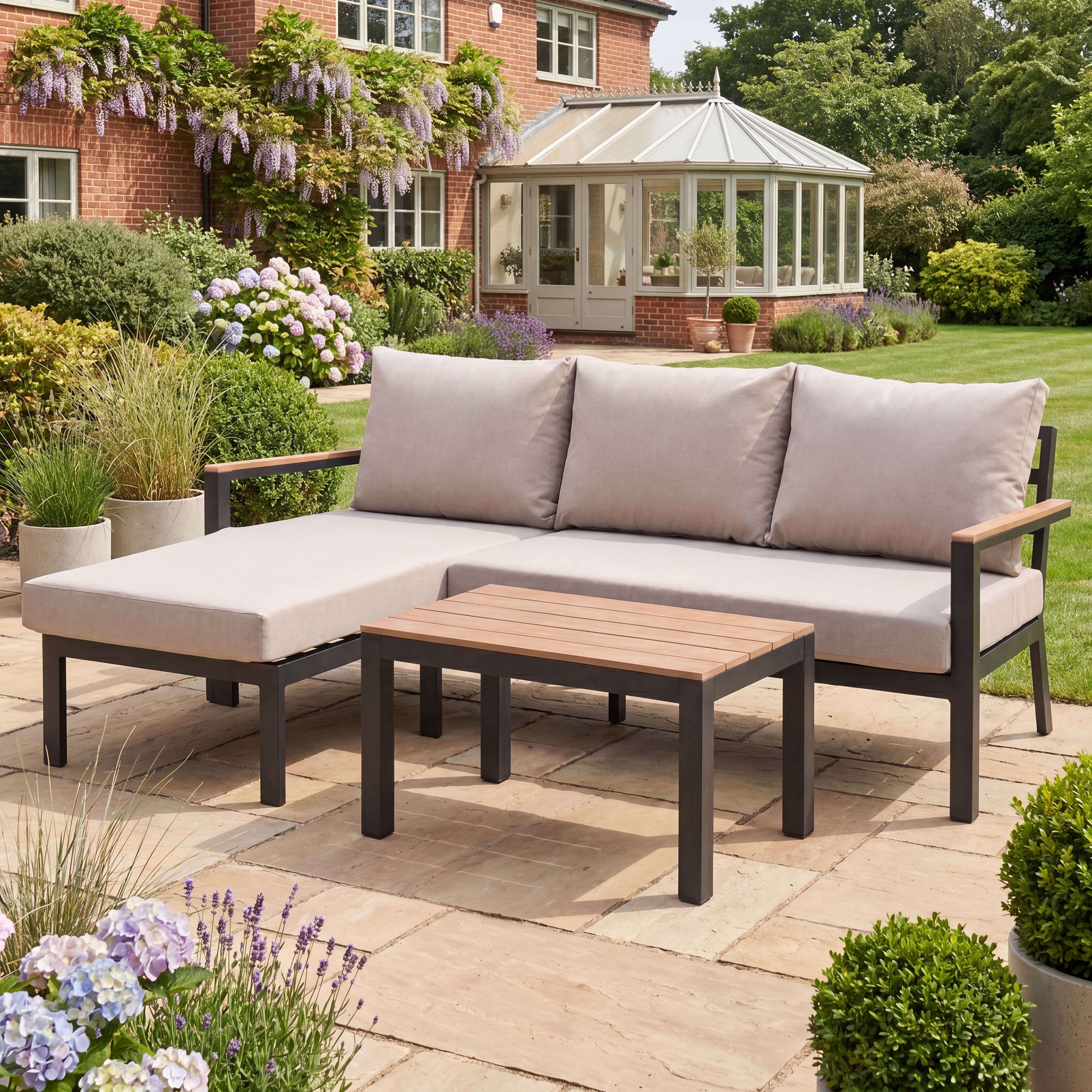 Nova - Heidi 3 Seater Chaise Sofa Lounging Set with Rectangular Coffee Table