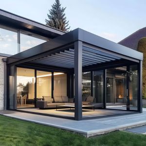 Black metal pergola
